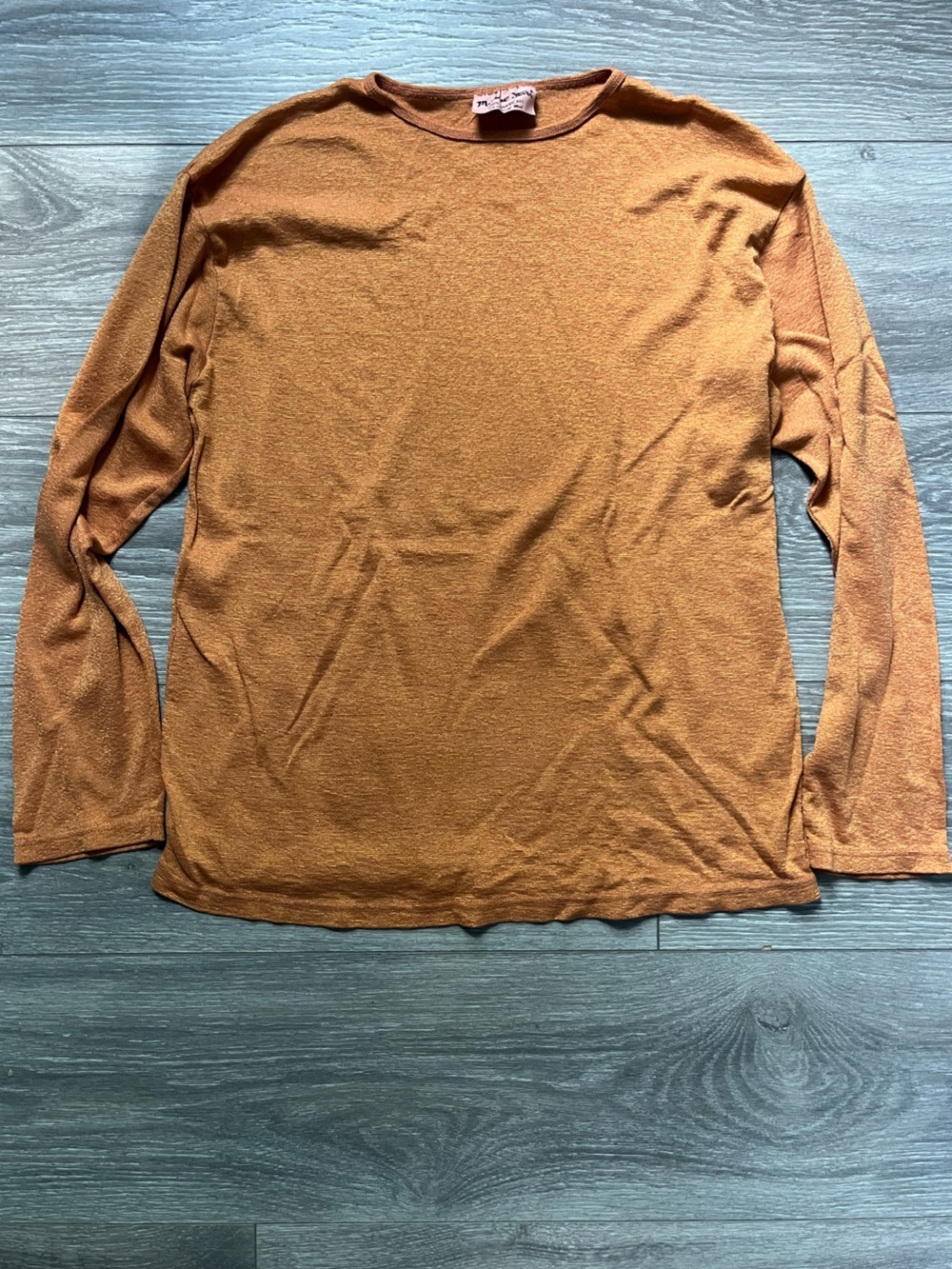 Michael Stars Metallic Orange Gold Long Sleeve Crew Neck Light Sweater OS Spring